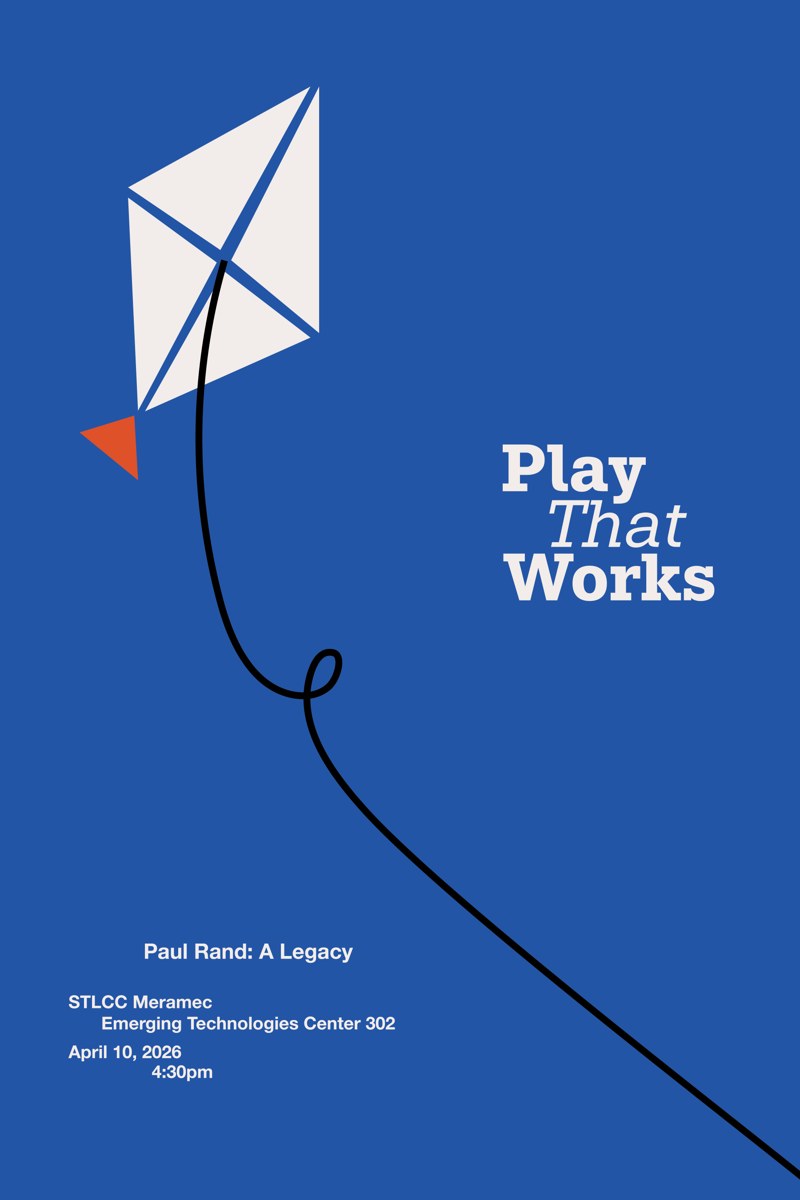 Play That Works — Paul Rand lecture poster, blue
